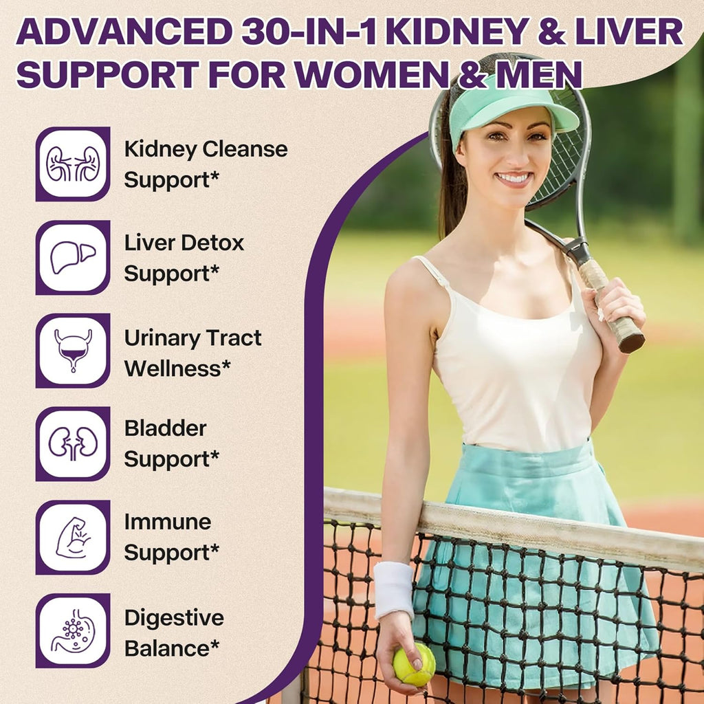 30-in-1 Kidney and Liver Cleanse Detox & Repair Drops with Cranberry Extract, Milk Thistle & Chanca Piedra, Vegan Kidney Support Supplement for Urinary Tract & Liver Support | Blueberry Flavor, 2P