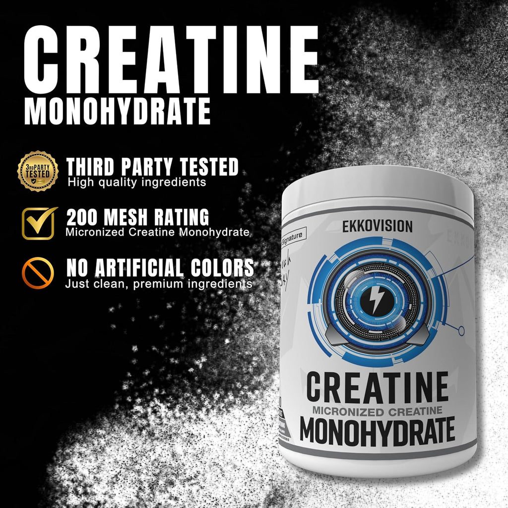Ekkovision Creatine Monohydrate Powder, Micronized, Pre Workout & Post Workout Supplement for Men & Women - White Lightning, 1.06 Pound (Pack of 1)