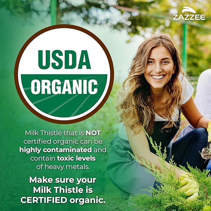 Zazzee USDA Organic Milk Thistle 30:1 Extract, 7500 mg Strength, 180 Vegan Capsules, 80% Silymarin Flavonoids, Healthy Liver Detox & Cleanse Support, 100% Vegetarian, Non-GMO, Made in The USA
