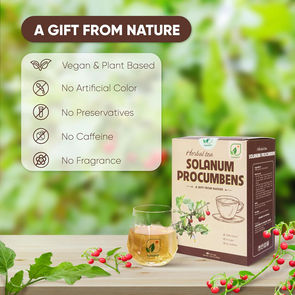 NMPT 100% Solanum Procumbens Leaf Tea, Hand Pick, Cà Gai Leo Organic Herbal Tea, 40 Count, Freeze Drying, Gluten Free, Dairy Free, No Sugar Added, Energy Boost & Health Support, 0.07 Oz Each