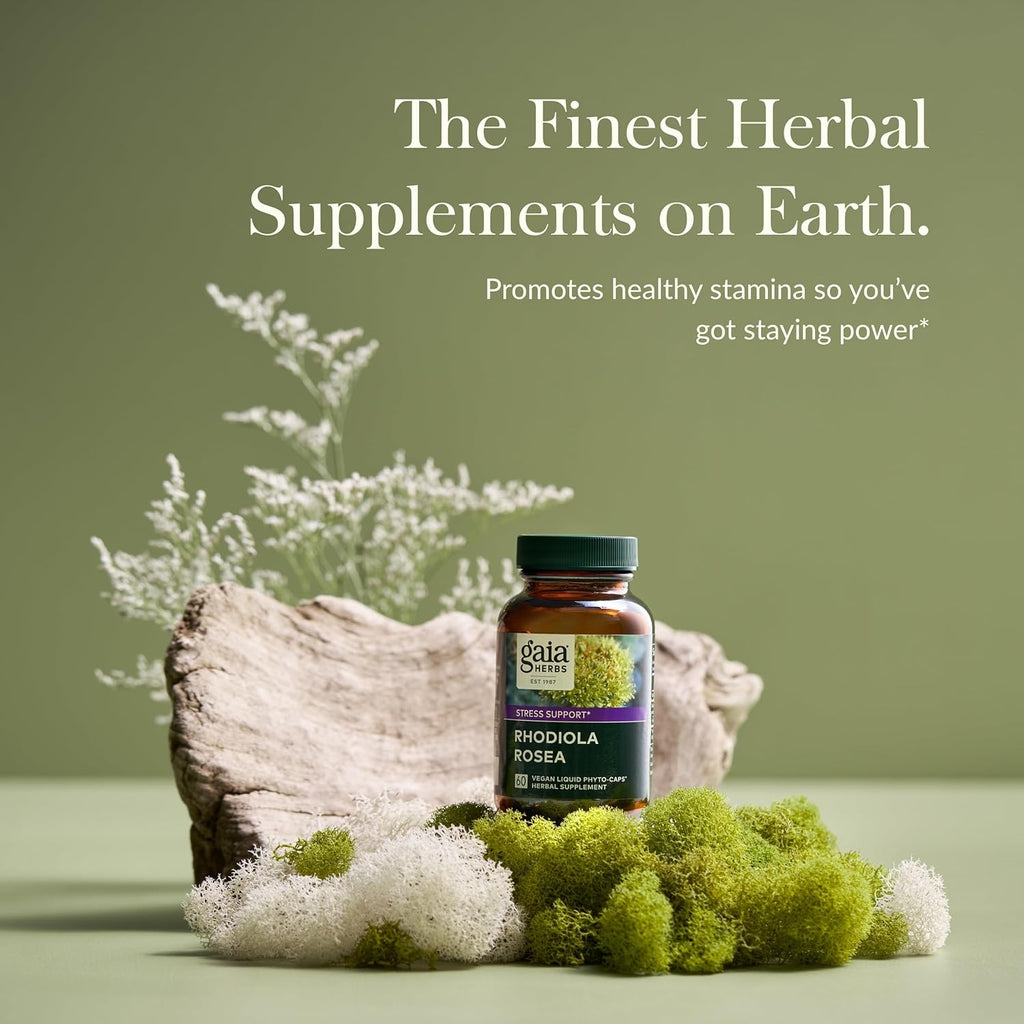 Gaia Herbs Rhodiola Rosea - Stress Support Supplement Traditionally for Supporting Healthy Stamina & Endurance - with Siberian Rhodiola Root Extract* - 60 Vegan Liquid Phyto-Capsules (30-Day Supply)
