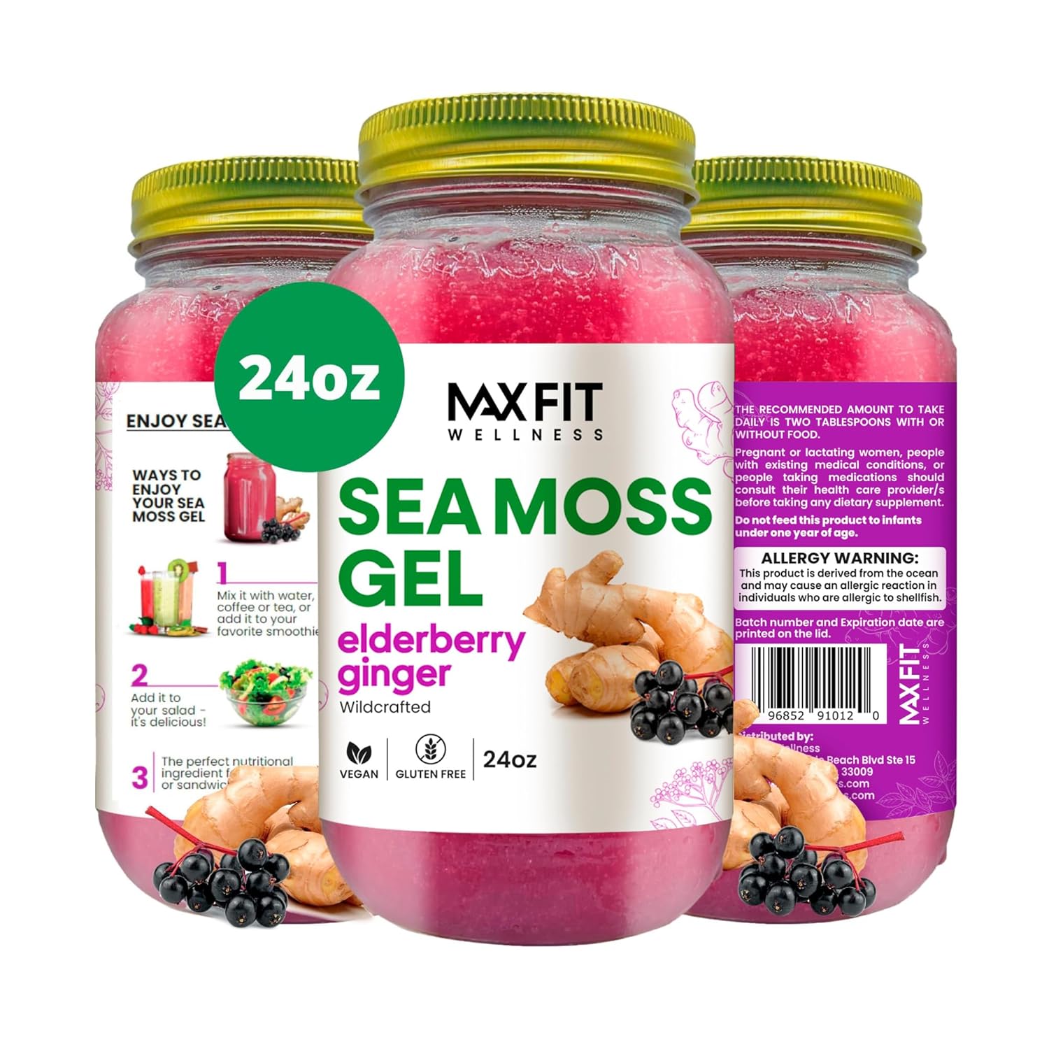 Sea Moss Gel Raw (12 Flavors) 24oz Wildсrafted Gold Sea Moss Gel from Saint Lucia | 92 Vitamins and Minerals | Pure Raw+Non-GMO | Vegan Superfood