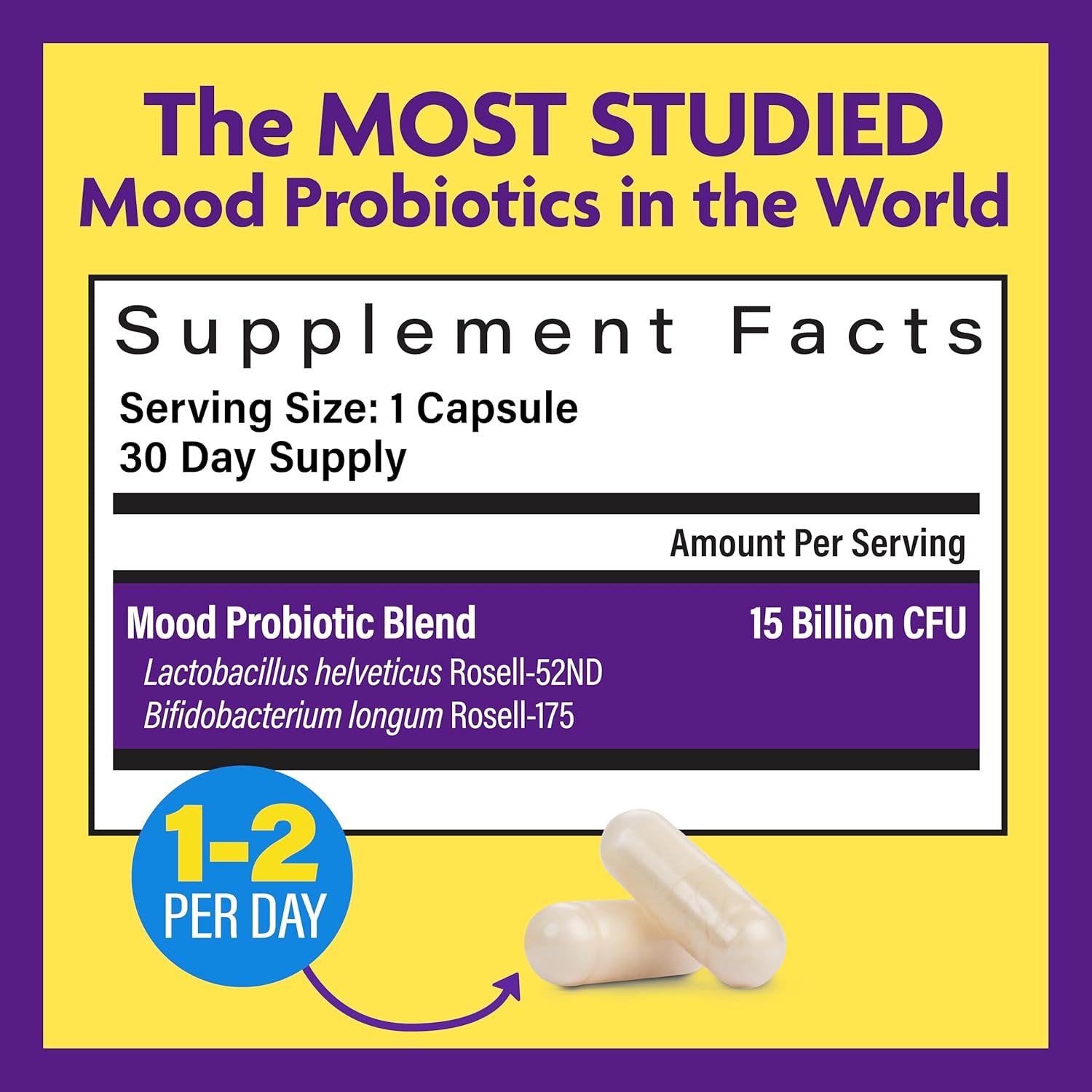 InnovixLabs Mood Probiotic for Women & Men, Clinically Studied Digestive & Mood Support Supplement, Lactobacillus helveticus Rosell-52ND & Bifidobacterium longum Rosell-175, 60 Capsules