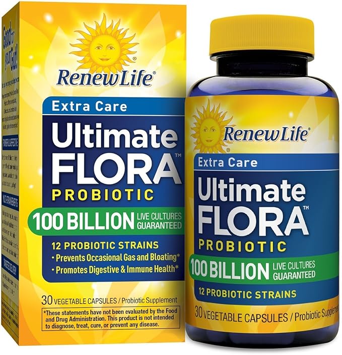 Renew Life Ultimate Care Probiotic Capsules, Daily Supplement Supports Respiratory, Digestive and Immune Health, L. Rhamnosus GG, Dairy, Soy and gluten-free, 100 Billion CFU, 30 Count