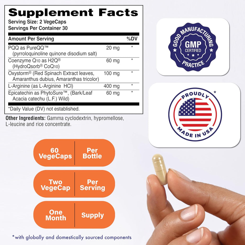 Health Thru Nutrition CoQ10 Plus PQQ and Red Spinach | Cellurex | Cellular Optimizer for Brain Circulation Energy and Mitochondria Function Support | Certified Vegan | Non-GMO (Pack of 60)