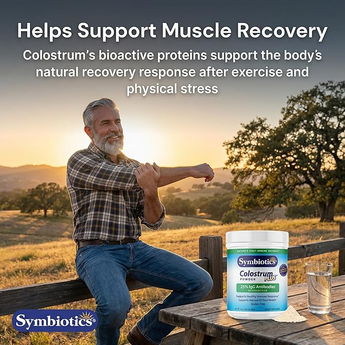 Symbiotics Colostrum Plus Powder, 6.3 oz (180 g) - 25% IgG Immunoglobulins, Naturally Occurring Lactoferrin, Supports Immune Function & Digestive Balance, Gluten Free