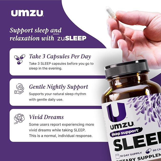 UMZU Sleep Magnesium Glycinate Supplement, (30 Day Supply) – with GABA L-Theanine Zinc & Herbal Extracts – Magnesium Glycinate for Sleep Relaxation Calm Mood & L-Theanine Nightly Wellness Support