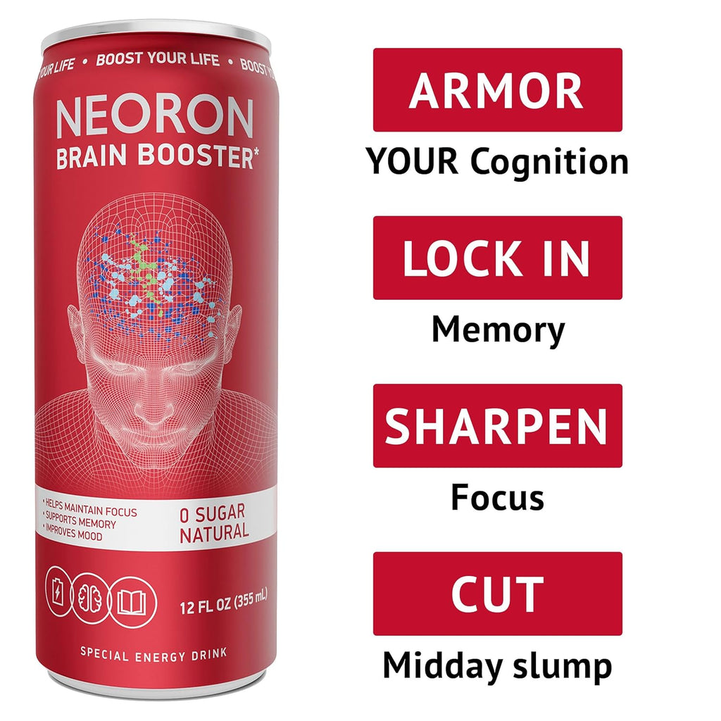 NEORON - Brain Armor, Focus & Memory Support, Sugar‐Free Nootropic Drink, Vegan (Pack of 12, Ginger Kick, Orange & Grapefruit)