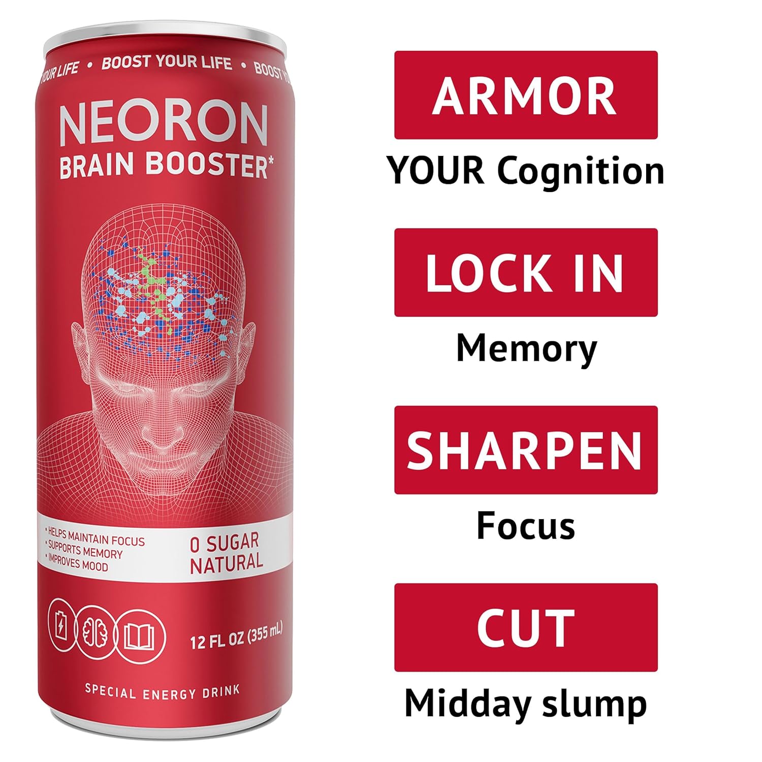 NEORON - Brain Armor, Focus & Memory Support, Sugar‐Free Nootropic Drink, Vegan (Pack of 12, Ginger Kick, Orange & Grapefruit)