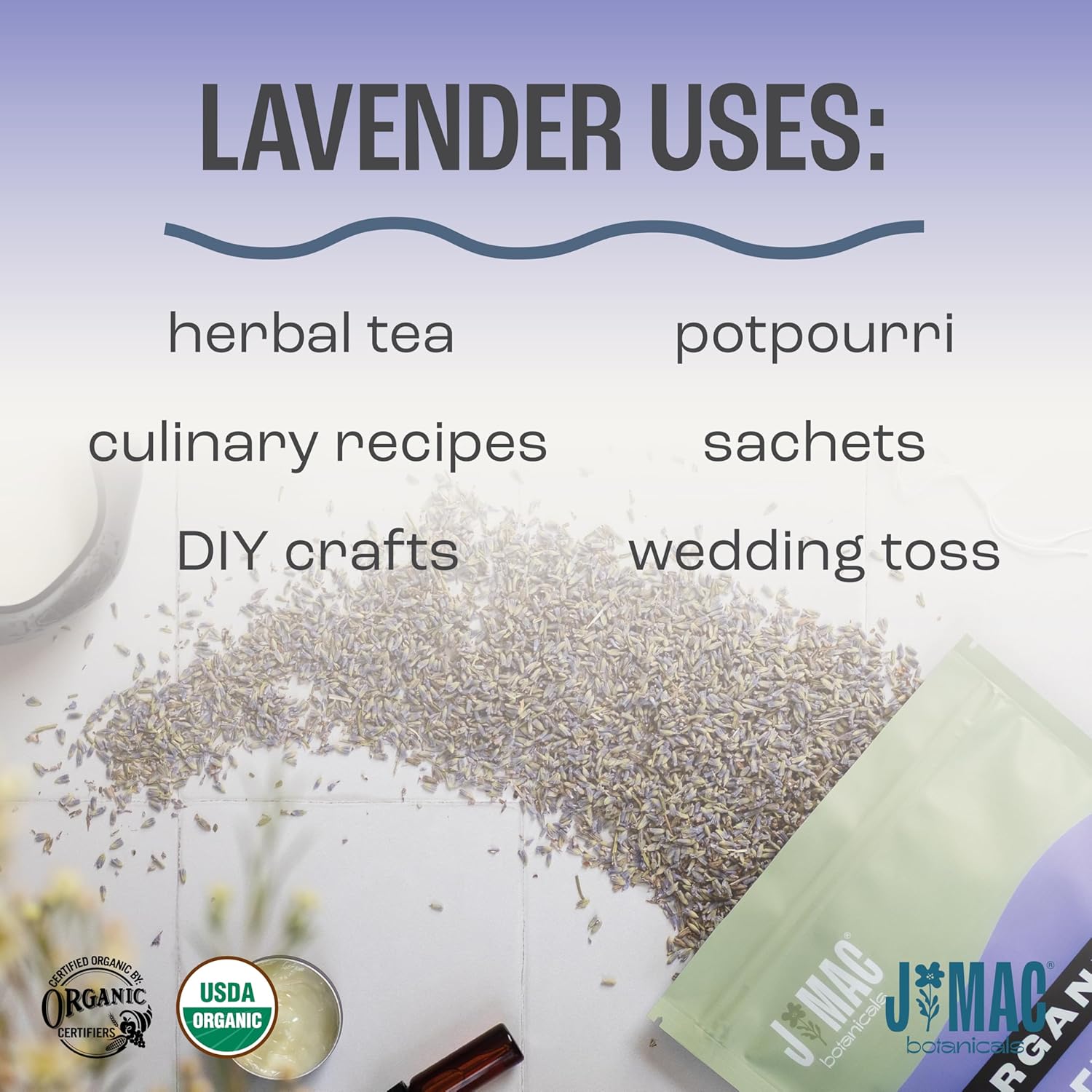 J MAC BOTANICALS, Organic Lavender Buds (32 oz, 2 Pound Bag) Bulk, Dried Flowers, Flower