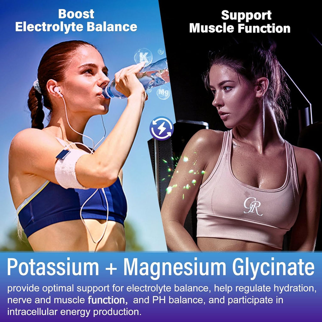 Potassium Magnesium Gummies - Potassium Supplement w/Ashwagandha 200mg, Magnesium Glycinate,B6,B12,P-otassium Citrate for Leg Cramps,Muscle,Electroyte for Adults Kids,Sugar-Free,1Pack