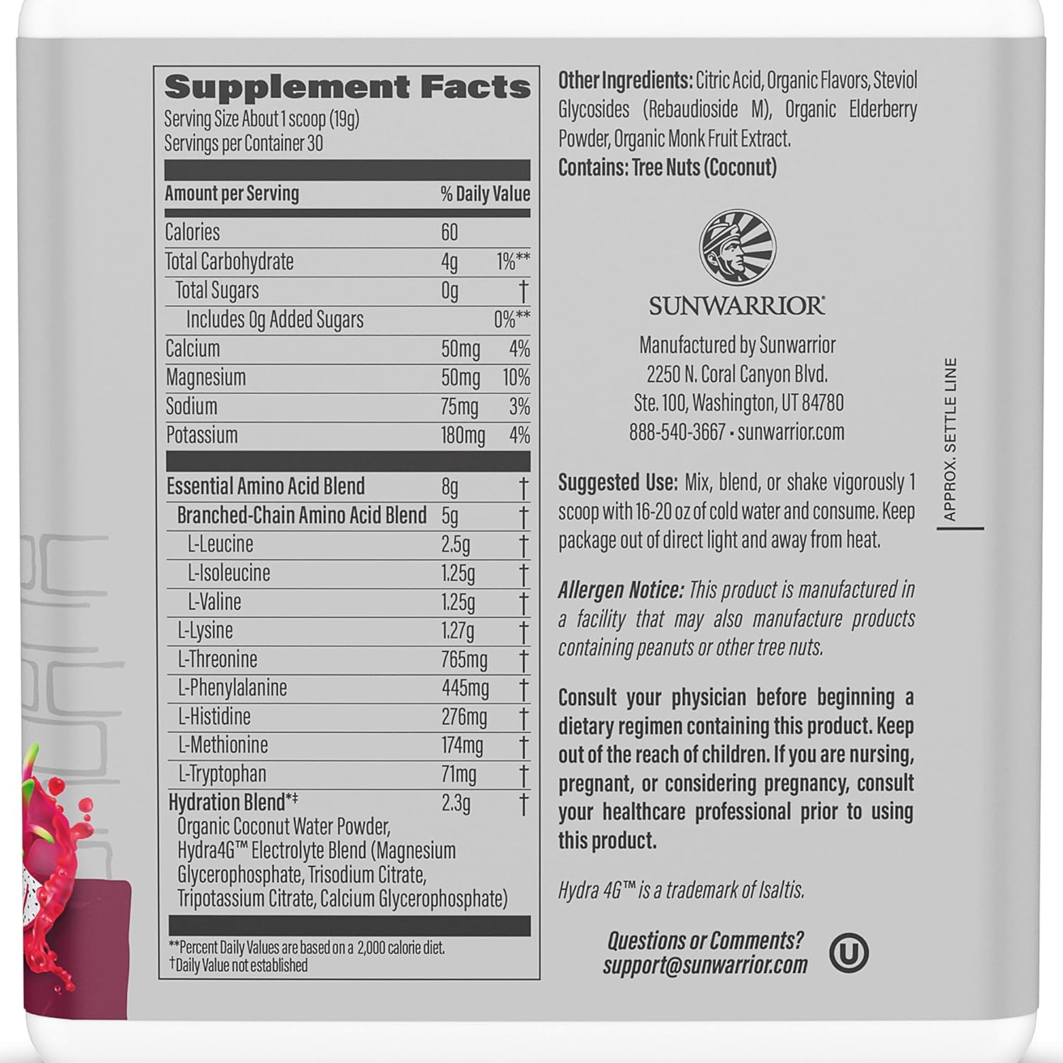 Sunwarrior Amino Acids Amino Energy Powder Essential Amino Acids EAA | Muscle Repair Hydration & Recovery | Promote Wellness Strength & Endurance | Dragon Fruit Flavor | 30 Servings | Active Aminos