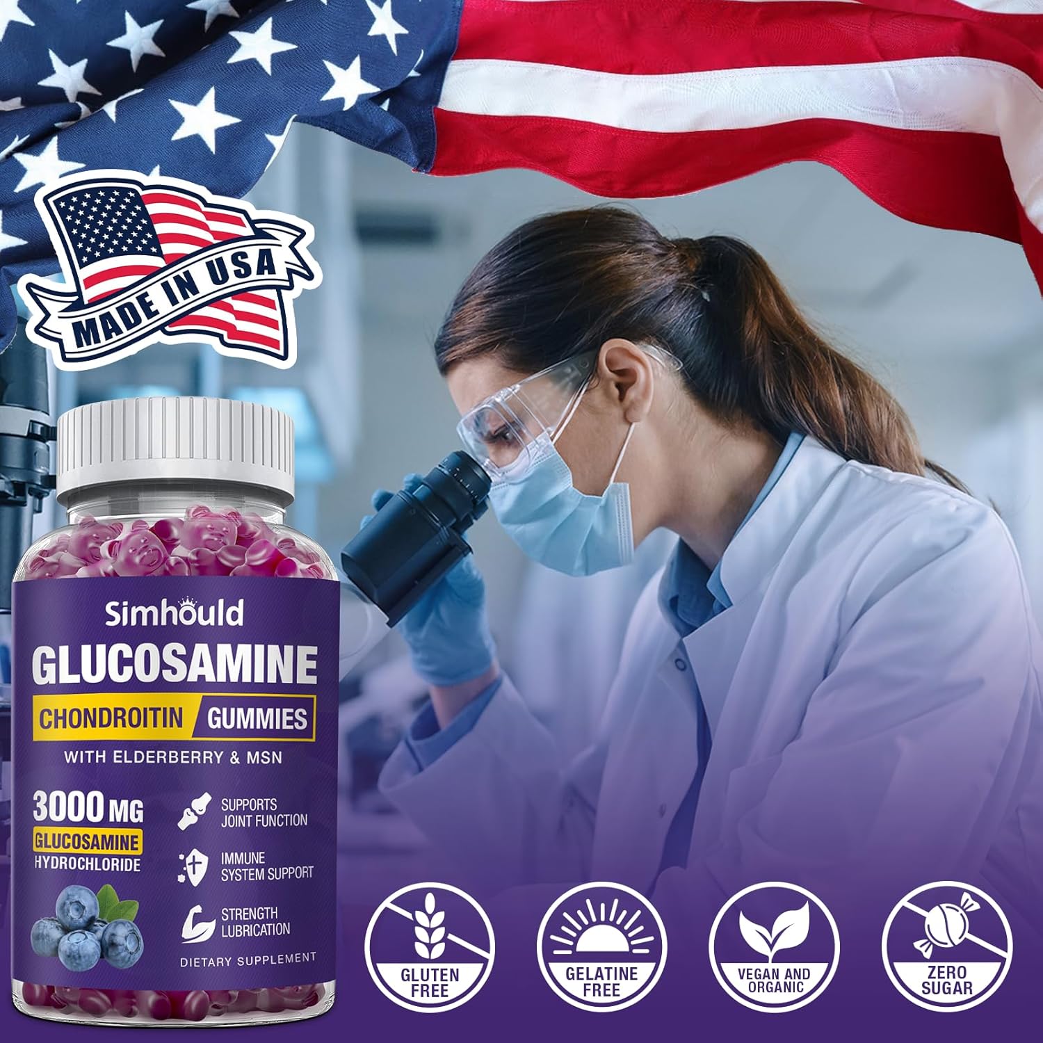 2 Packs Glucosamine Chondroitin Gummies - 3000MG Extra Strength Joint Support Supplement with MSM & Elderberry, Flexibility, Antioxidant Immune Support Gummy for Adults, Men & Women