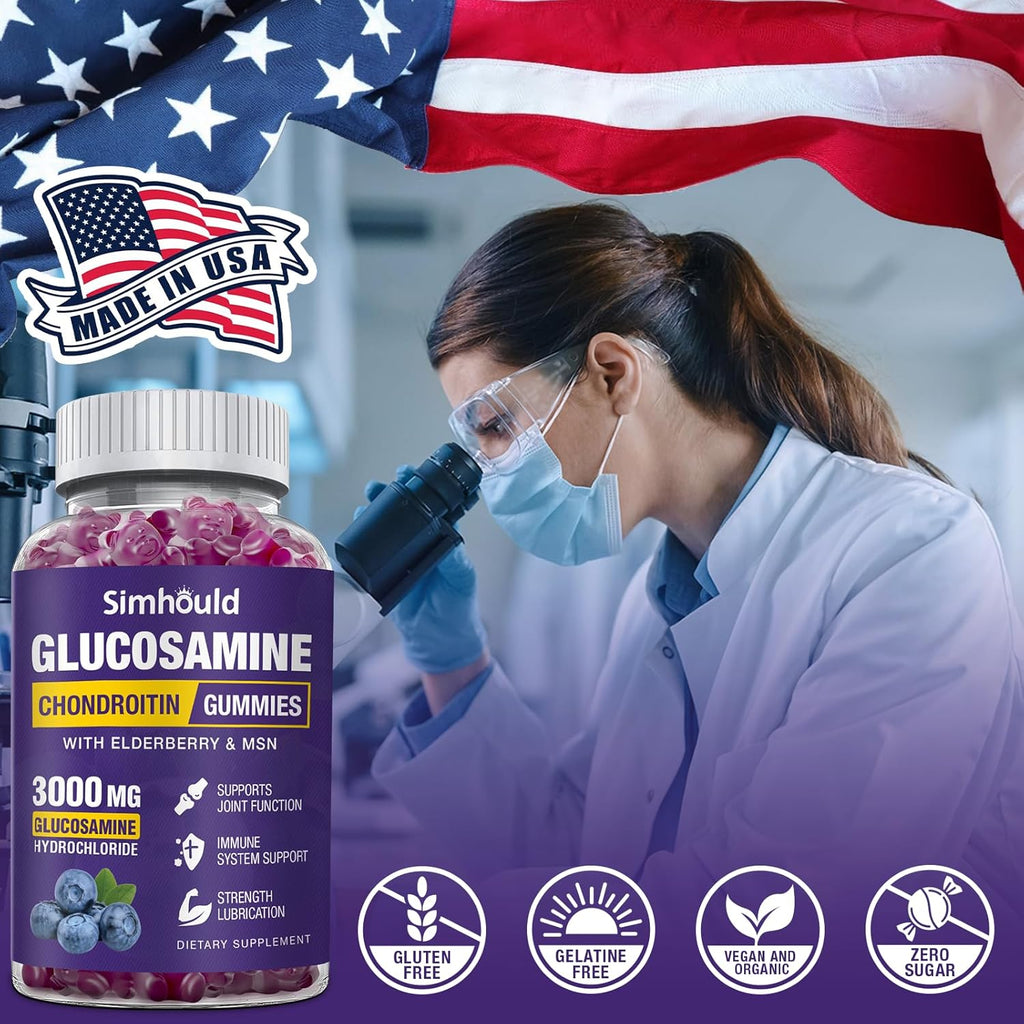 Glucosamine Chondroitin Gummies - 3000MG Extra Strength Joint Support Supplement with MSM & Elderberry, Flexibility, Antioxidant Immune Support Gummy for Adults, Men & Women