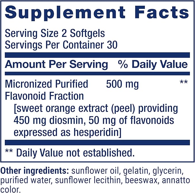 Life Extension Youthful Legs, Blood Flow, Vein Support, Circulation Supplement, Leg Health, Orange Peel Extract, diosmin, Gluten Free, Non-GMO, 60 softgels