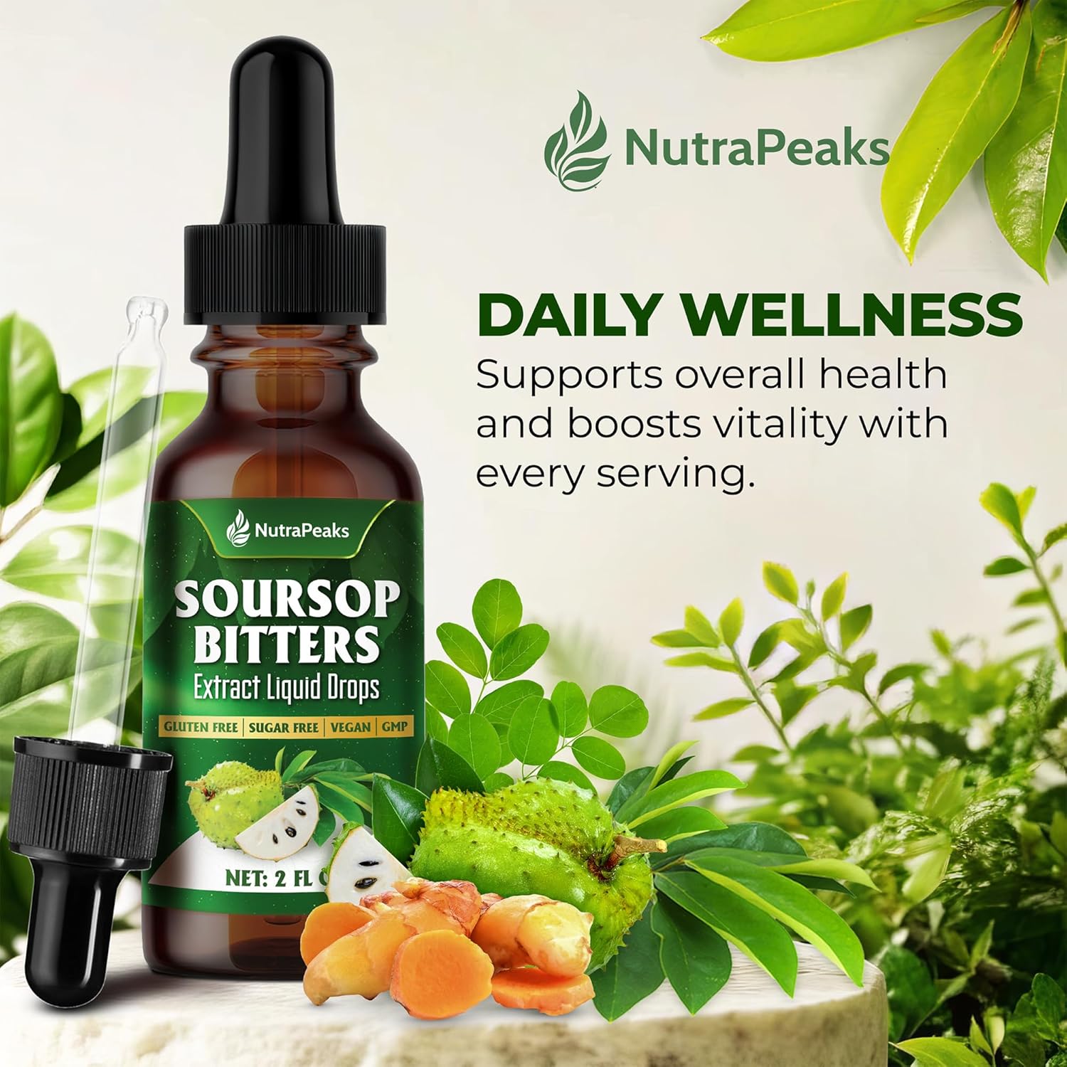 Soursop Bitters Liquid Drops – Premium Herbal Blend with Soursop Leaves, Black Seed, Moringa, Ashwagandha, Senna, Goat Weed & Ginger, 2 fl oz | Natural Botanical Blend
