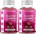 Vitamatic Glucose chewable Gummies - 60 Count - Natural Raspberry Flavor - 4G of Carbohydrate per Serving (2 Bottles)