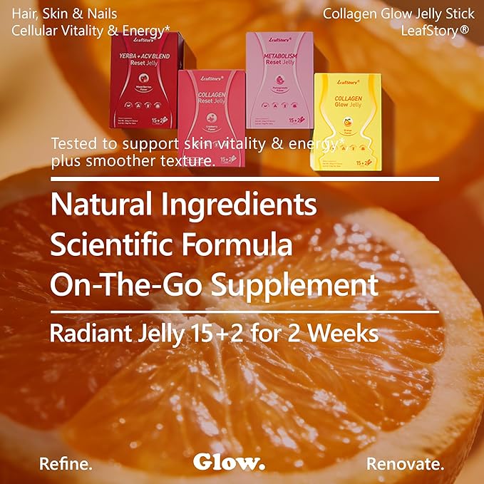 Collagen Glow Jelly 15+2 Sticks Support Skin, Hair & Nails Health, Balanced Energy Vitality Supplement
