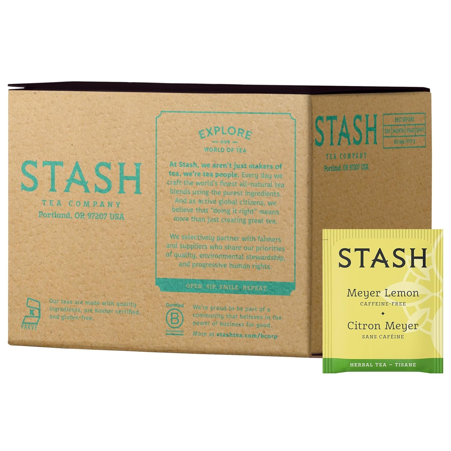Stash Tea Meyer Lemon Herbal Tea - Naturally Caffeine Free, Non-GMO Project Verified Premium Tea with No Artificial Ingredients, 100 Count (BULK PACKAGING)