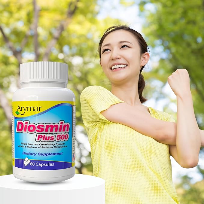 ARYMAR Diosmin 500mg with B-Complex - Circulatory Support Supplement for Leg Vein Health and Normal Blood Flow - 60 Capsules