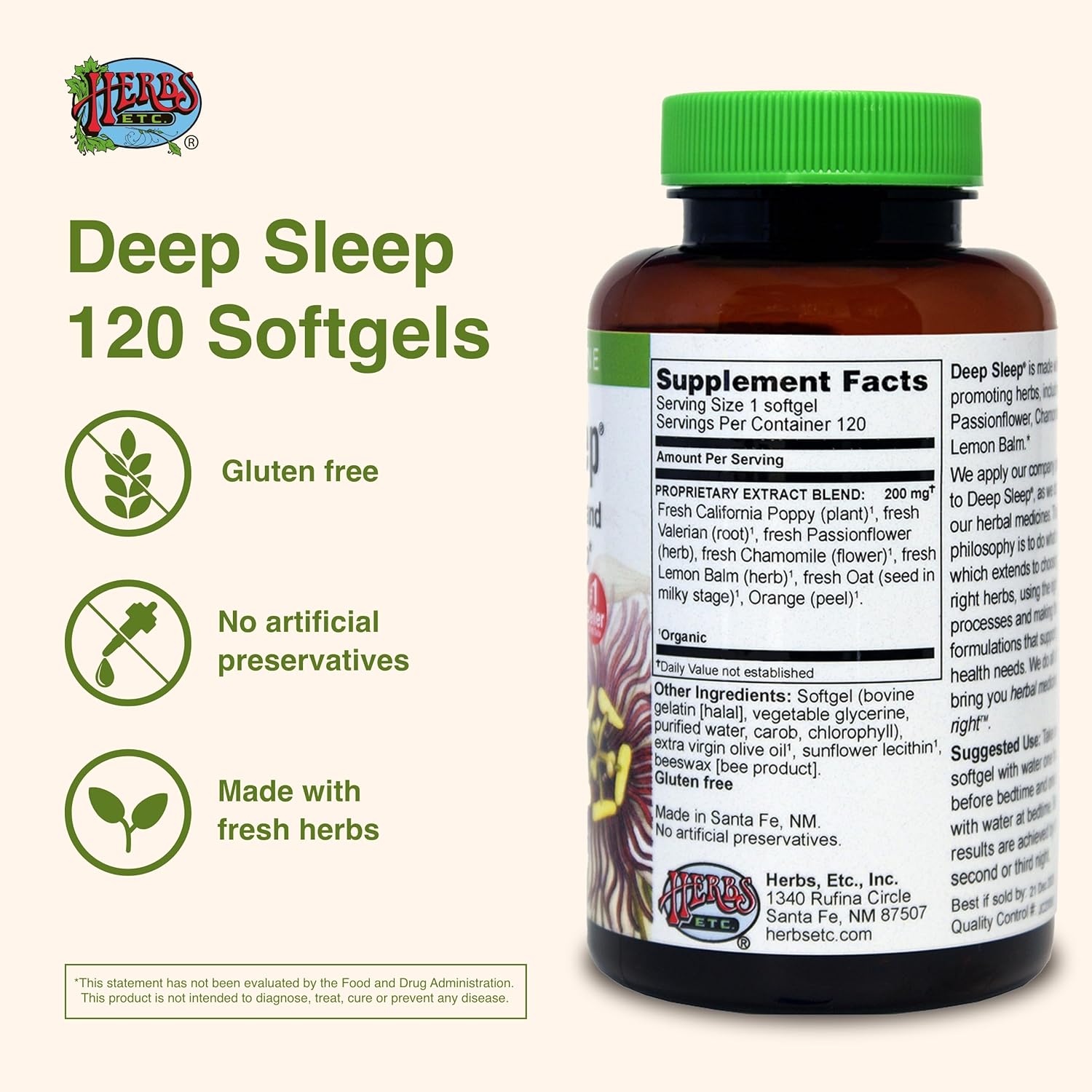 Herbs Etc. Deep Sleep Softgels - Herbal Sleep Support Supplement - Rest & Calming Support with Passionflower, Chamomile & Lemon Balm - 120 Softgels (120 Servings) - 2 Pack