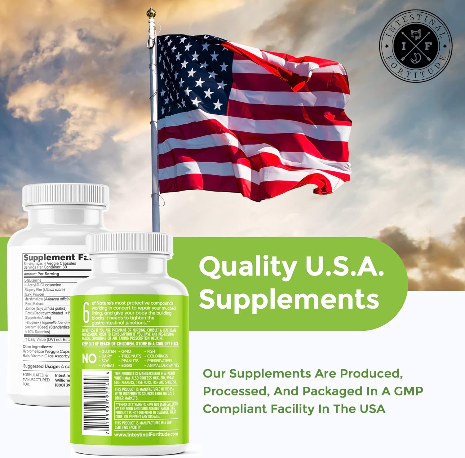 Intestinal Fortitude GLR-6 - Gut Lining Repair Supplement for Gut Health - Leaky Gut Repair with L-Glutamine, Slippery Elm, DGL Licorice Root, Marshmallow Root, Fenugreek - IBS, IBD, GERD - Vegan