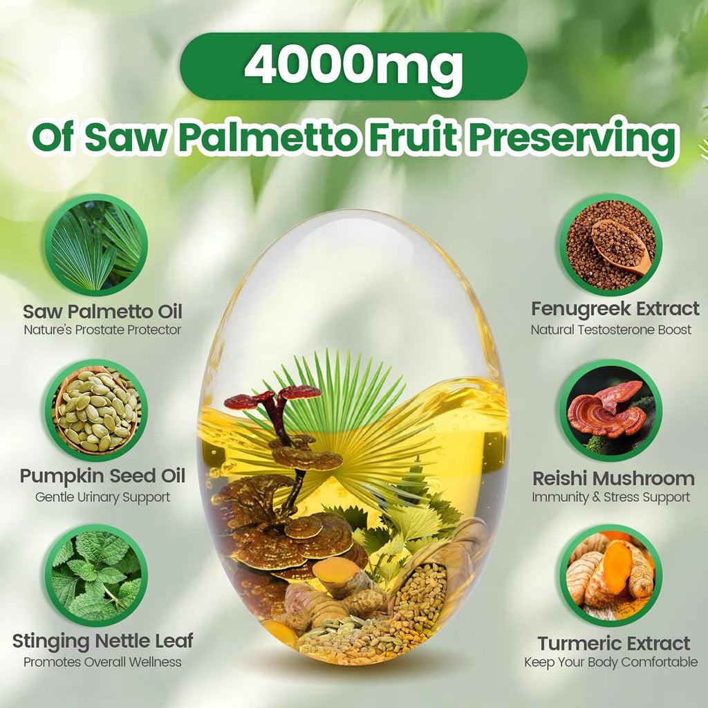 Saw Palmetto Capsules Extract 8 in 1, Pumpkin Seed Oil - Supports Prostate Health, Relieves Urination Issues, Supports Hair Growth, DHT Blocker 240 Softgels