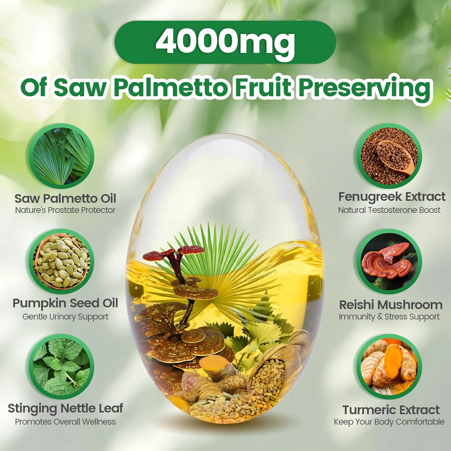 Saw Palmetto Capsules Extract 8 in 1, Pumpkin Seed Oil - Supports Prostate Health, Relieves Urination Issues, Supports Hair Growth, DHT Blocker 240 Softgels