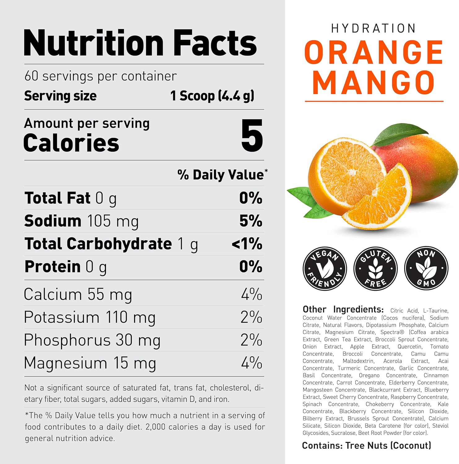 Kaged Hydration Electrolytes Powder | Orange Mango | Hydra-Charge Sports Drink Mix | Pre, Post, Intra Workout | Low Carb, Vegan, Gluten Free | Supplements for Men & Women | 60 Servings