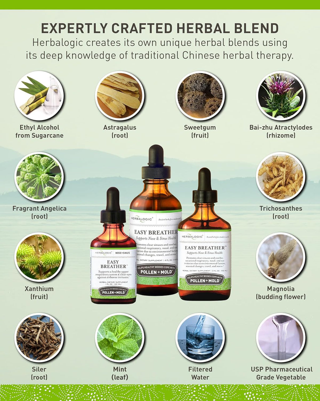 Herbalogic - Easy Breather Liquid Herb Drops - Supports Nose & Sinus Health - Helps Healthy Bodies Cope with Pollen & Mold - Based on The Traditional Chinese Formula Yu Ping Fang San - 2 Fl. Oz.