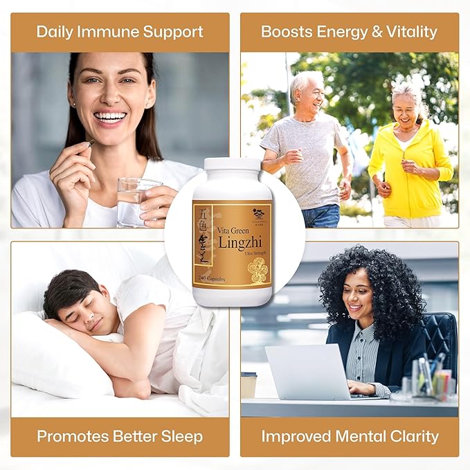 Vita Green Lingzhi Mushroom Supplement (五色靈芝) – Pure Reishi with Natural Antioxidants for Wellness, Energy, and Immune Support for Men & Women – 240 Capsules