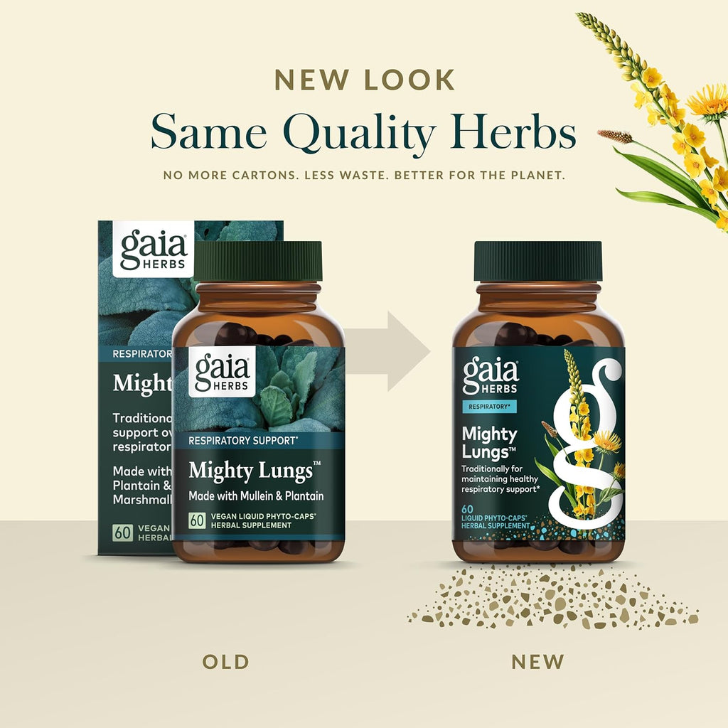 Gaia Herbs Mighty Lungs - Lung Support Supplement to Help Maintain Overall Lung & Respiratory Health* - With Mullein, Plantain, Schisandra & Elecampane - 60 Vegan Liquid Phyto-Capsules (30-Day Supply)