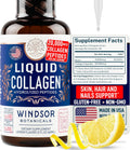 Concentrated Liquid Collagen Peptides Supplement - Hair, Skin, Nail, Joints Support - Sublingual Drops by WINDSOR BOTANICALS - 10,000mcg Collagen, 5,000mcg Biotin - Lemon Flavor - 2-Month - 2 oz