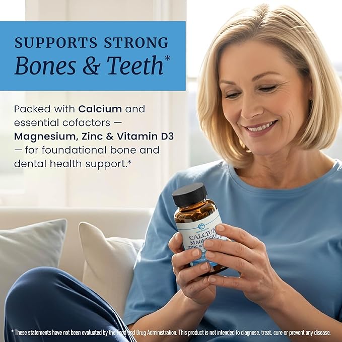 Calcium Magnesium Zinc D3 Supplement | Strong Bones, Healthy Teeth & Immune Support | Calcium Citrate Magnesium and Zinc with Vitamin D3 | 4-in-1 Cal Mag Supplement | 90 Tablets (1 Month Supply)