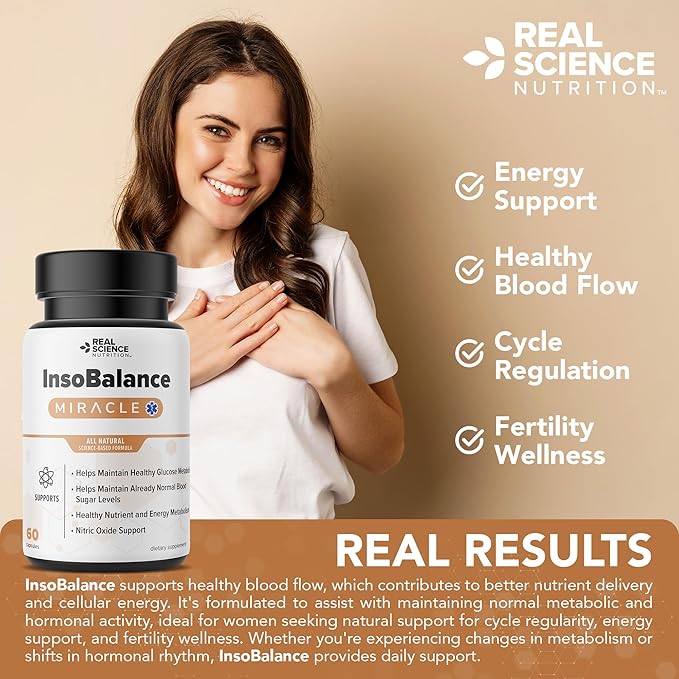 Real Science InsoBalance Miracle – Natural Supplement for Hormone Balance for Women – Supports Metabolic Wellness, Energy & Cycle Rhythm – VIT C, K & B + Nitric Oxide Support – Made in USA, 60 Caps