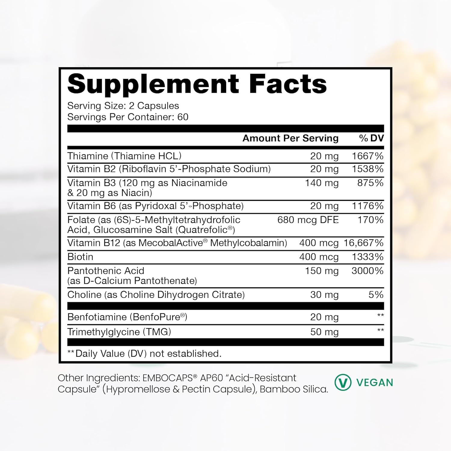 Pure Therapro Rx Methylated B Vitamins for Men and Women, Made in USA 2 Month Supply | Active Methyl B Complex Vitamins Including Methyl B12, Methylfolate, Benfotiamine, Choline, Niacin, TMG & More