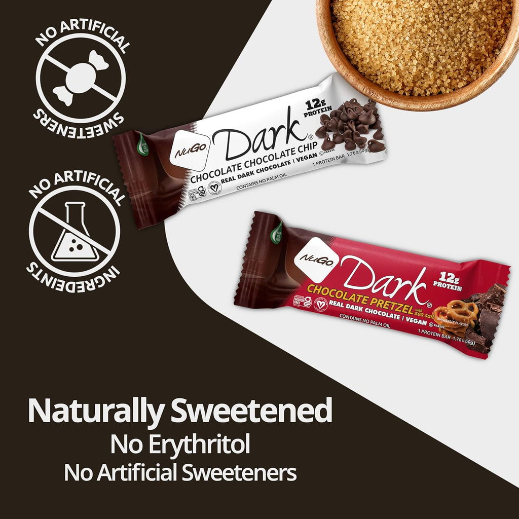 NuGo Dark Chocolate Almond with Sea Salt, 12g Protein Bar, Vegan, Gluten Free, Non-GMO, Kosher Pareve, 24 Count