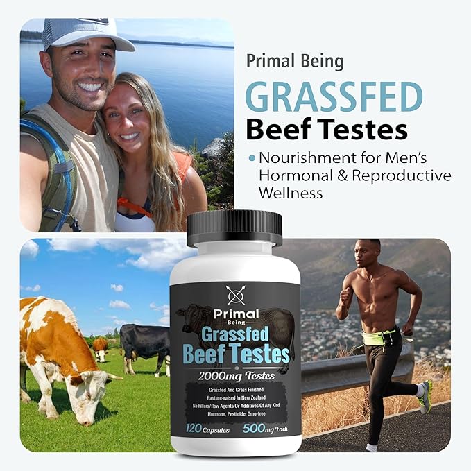 Primal Being Grassfed Beef Testes Capsules – Nutrient-Dense Beef Organ Supplement for Men, New Zealand Sourced, 120 Capsules