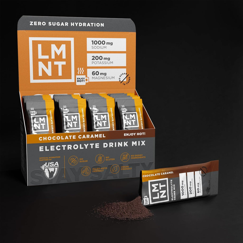 LMNT Zero Sugar Hot Chocolate or Coffee Mixer - Chocolate Caramel Salt | Drink Mix | 30-Count