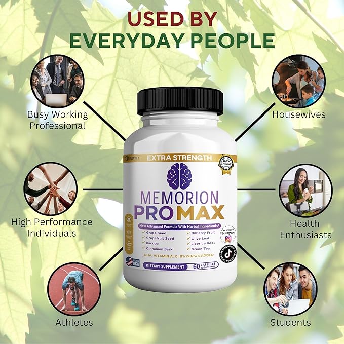 Memorion Pro Max Extra Strength Brain Support Supplement, 60 Capsules, with DHA, Vitamins, Herbal Blend, 30-Day Supply (1)