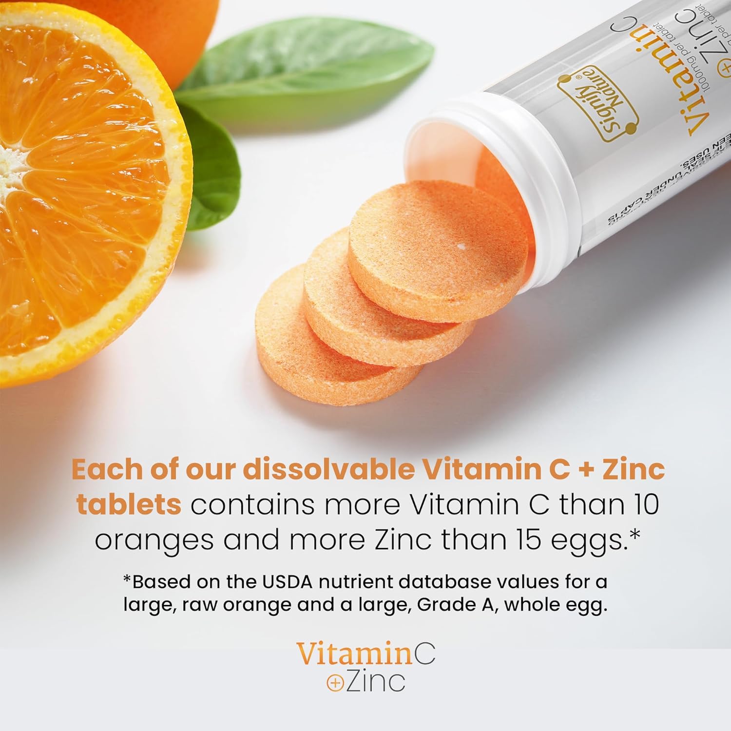 SIGNIFY NATURE Vitamin C 1000mg Effervescent Tablets - Potent Immune Support VIT C with Zinc Supplement - Sugar-Free & Vegan Formula | Dissolvable Vitamin C Tablets - Water Soluble Fizzy Elixir - 20CT