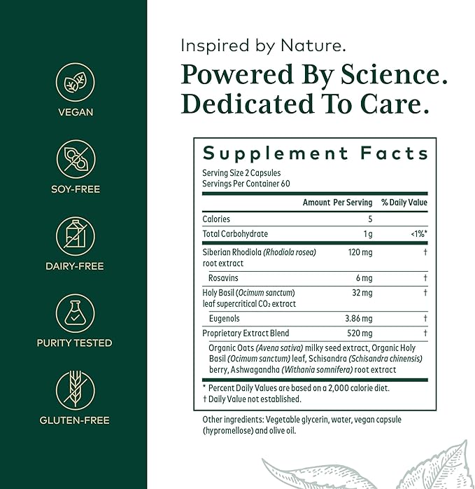 GAIA HERBS PRO Daytime HPA - Adaptogen Support Supplement - Nervous System Support Supplement with Olive Oil & Rhodiola* - Vegan, Gluten-Free, Soy-Free - 120 Liquid Phyto-Caps (60 Servings)