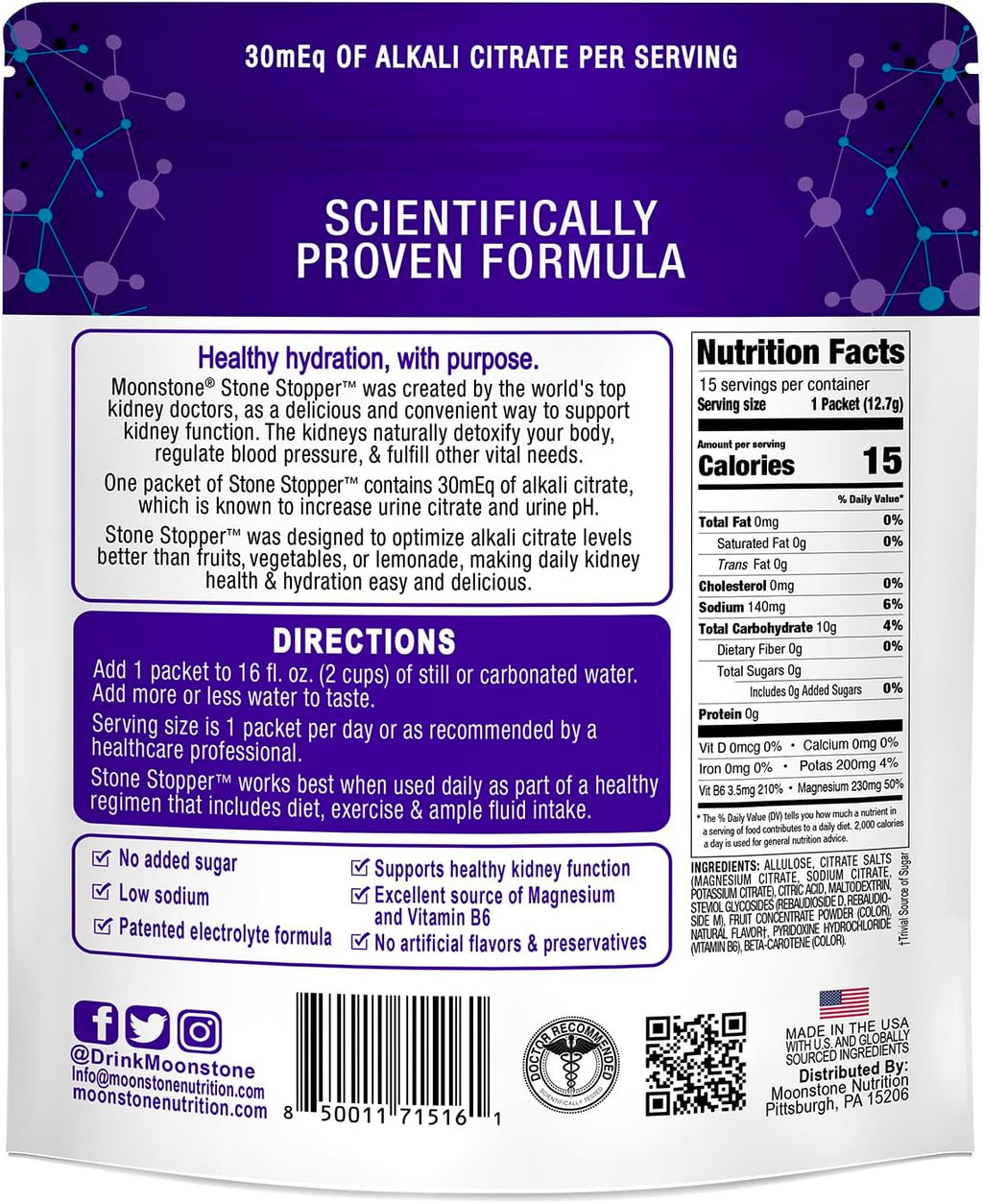 Stone Stopper Drink Mix, Tropical, Kidney Stone Prevention, Calcium Oxalate Protector, Developed by Urologists to Improve Hydration and Support Kidney Health, 15 Day Supply