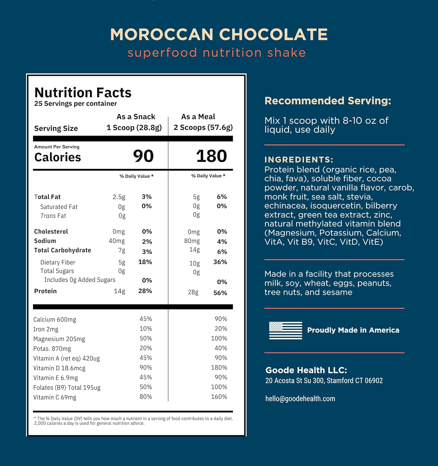 Ultimate Superfood Shake Powder Mix (Moroccan Chocolate), Physician-formulated, Micronutrients, Vegan, Complete Nutrition, Greens Blend, Daily Nutrition, 25 servings