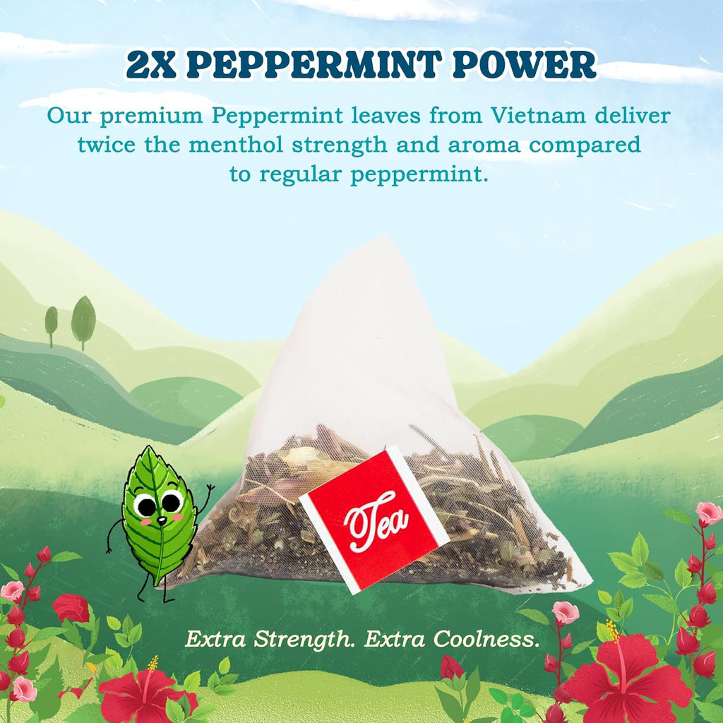 LoveinTea Peppermint Herbal Tea Bags, Caffeine-Free, 100% Natural Vietnamese Peppermint Blend, Plant-Based Pyramid Bags, 30 Count