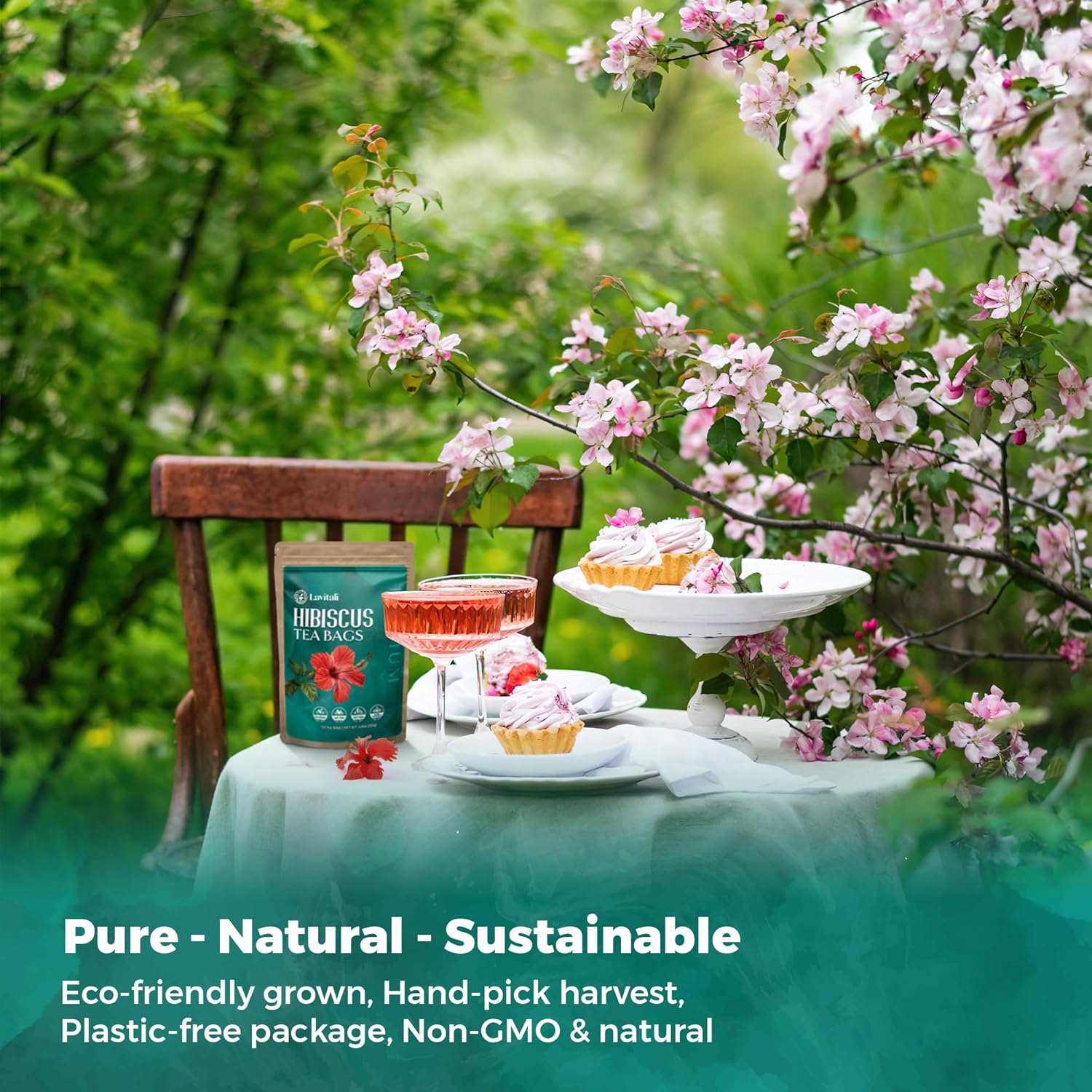 Lavitali, Hibiscus Tea Bags | 120 bags, 100% Pure Herbal Tea | Caffeine-Free, Antioxidant-Rich, Eco-Friendly Filter Bags | Daily Natural Botanical, Hot or Iced Floral Infusion