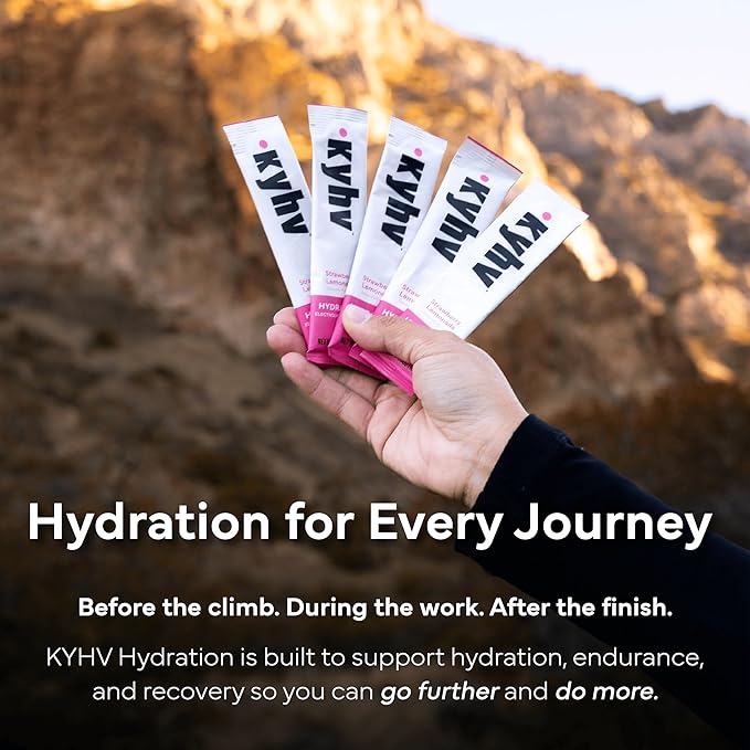 Kyhv Nutrition Hydration Electrolyte Drink Mix Powder Packets, Strawberry Lemonade - Balanced Sodium, Potassium, Magnesium & Vitamin C, Zero Sugar, Monk Fruit Sweetener (12 Stick Packs)