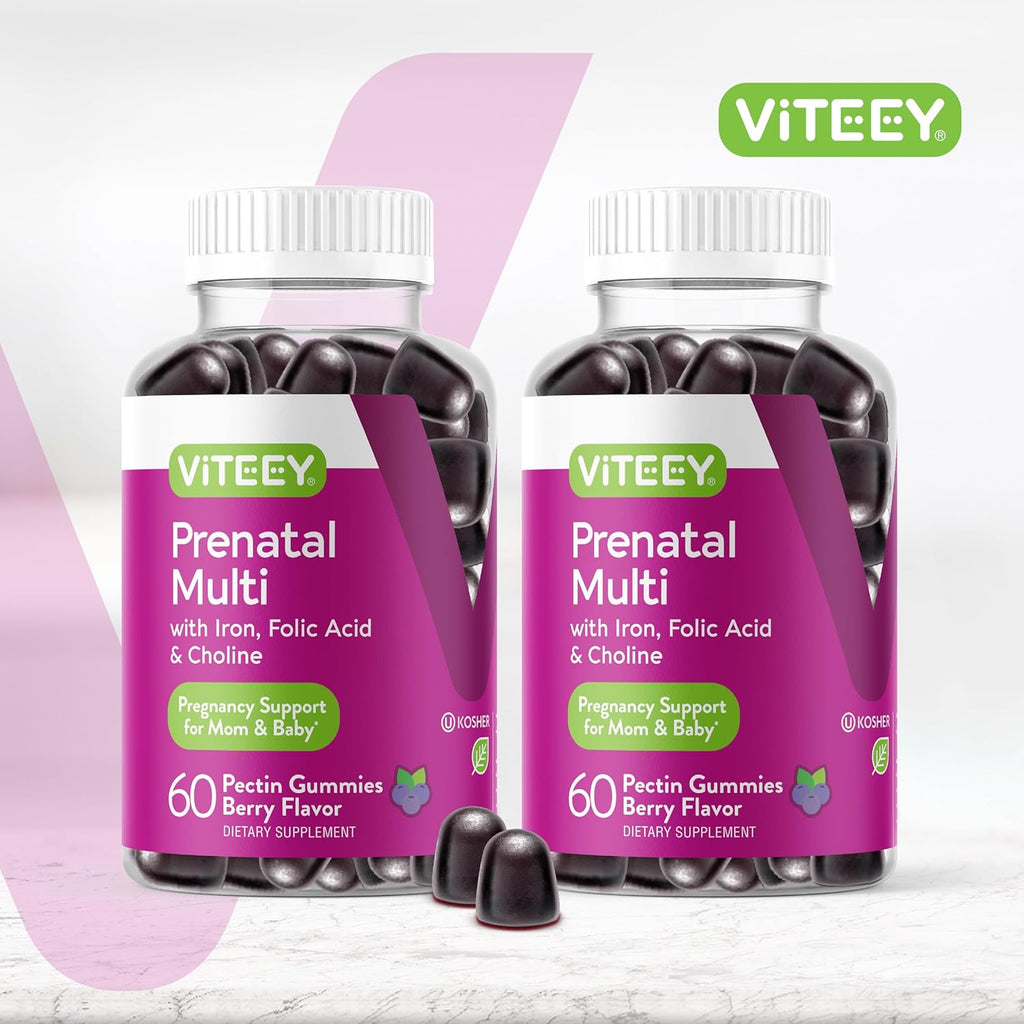 Viteey Prenatal Gummies for Women - Prenatal with Iron for Pregnancy with Choline & Folic Acid Gummies - Vegetarian, Gluten Free - 120 Count