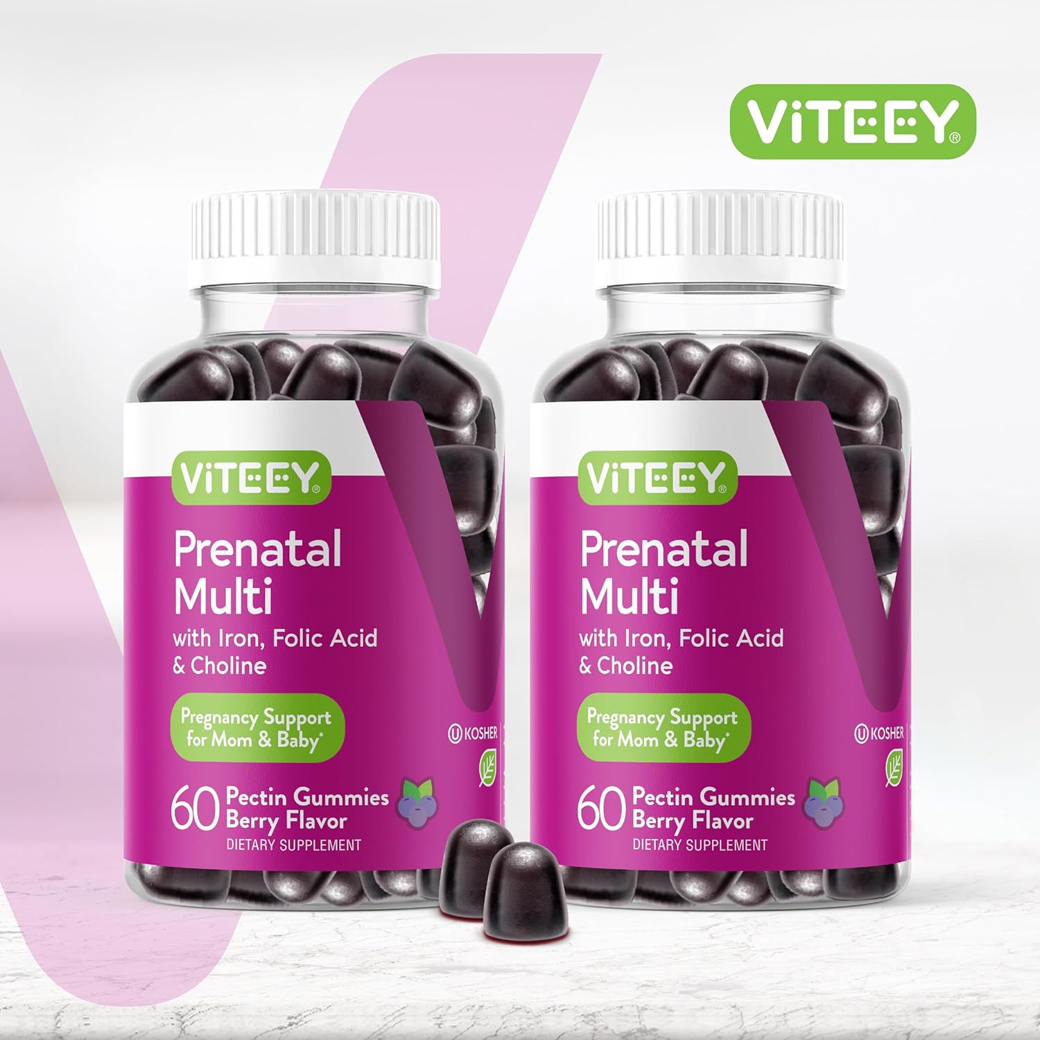 Viteey Prenatal Gummies for Women - Prenatal with Iron for Pregnancy with Choline & Folic Acid Gummies - Vegetarian, Gluten Free - 120 Count