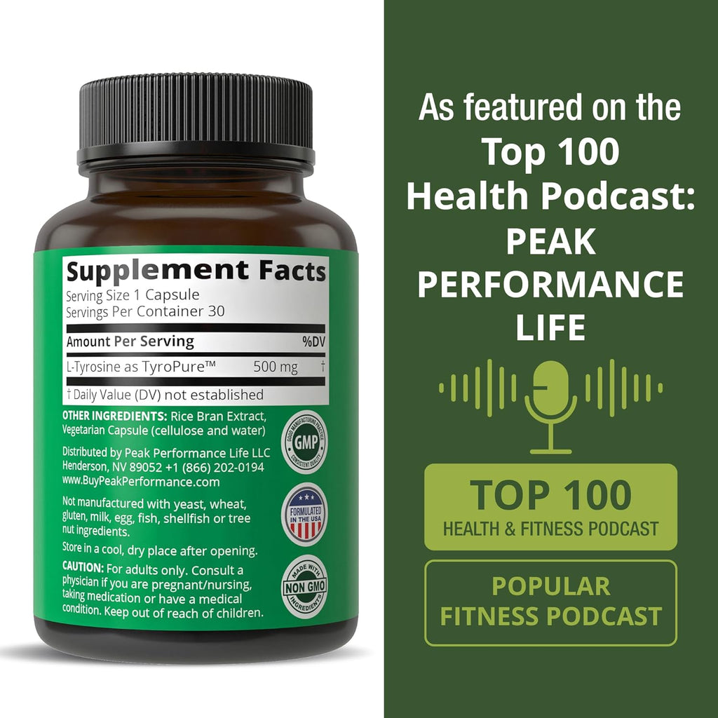 TyroPure L Tyrosine Supplement. More Bioavailable, Cleaner Version of L-Tyrosine. Vegan, Naturally Fermented 500mg Capsules for Mental Clarity, Dopamine. Mood Support for Women and Men